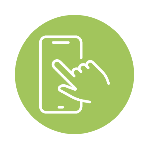 An icon of a hand interacting with a smartphone screen.