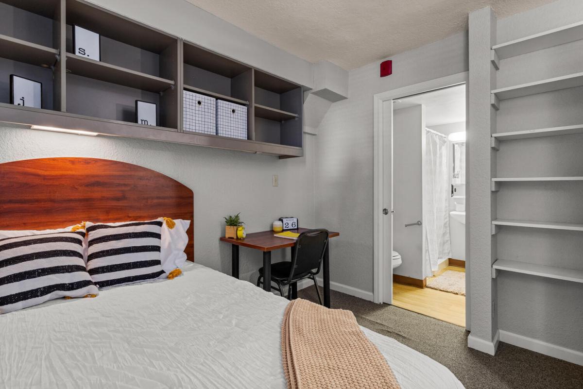 Bedroom, Desk, and bathroom