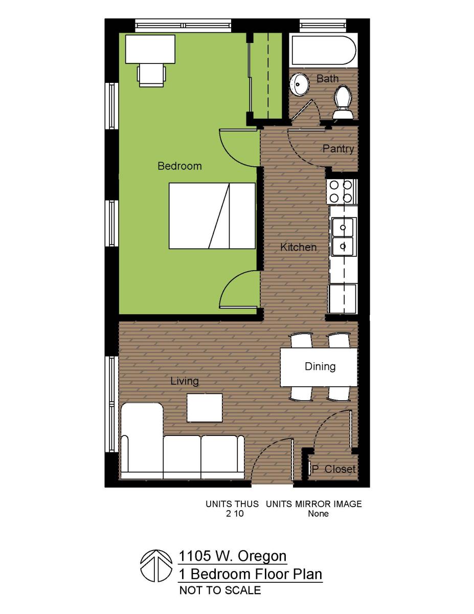 1105 W Oregon 1 Bedroom Floor Plan